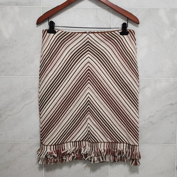 Worth Dresses & Skirts - Worth Chevron Fringe Pencil Skirt Cream Brown Muiltcolor sz 8
